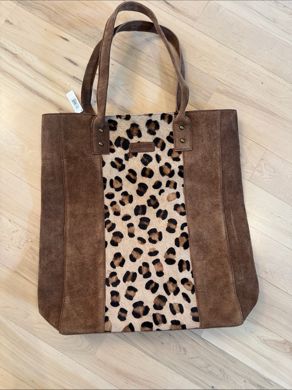 Jane Marie leopard print panel and brown suede tote bag Purse-New